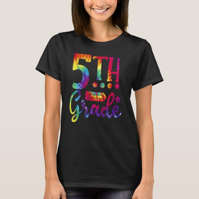 T-shirt Retourner à l'école 5e année enseignant Tie Dye (Devant)