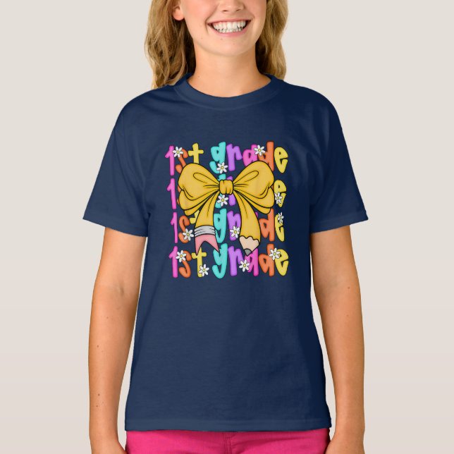 T-shirt Retourner à l'école Coquette Bow 1ère première ann (Devant)