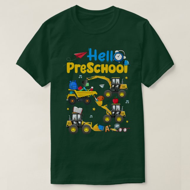 T-shirt Retourner À L'École Hello Préscolaire Construction (Design devant)