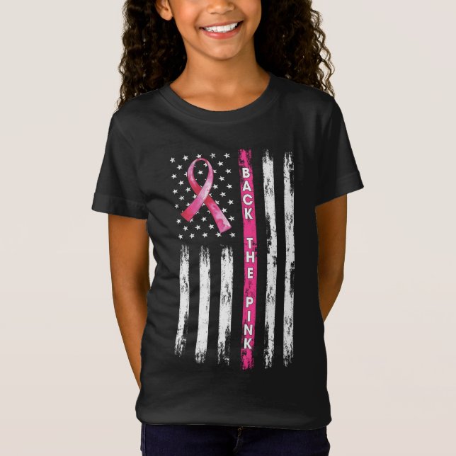 T-Shirt Retourner Le Ruban rose Drapeau Sensibilisation au (Devant)