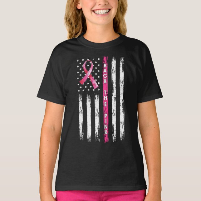 T-shirt Retourner Le Ruban rose Drapeau Sensibilisation au (Devant)