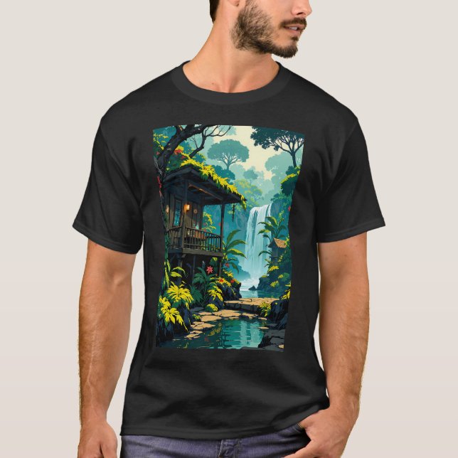 T-shirt Retraite de cascade de sérénité tropicale (Devant)