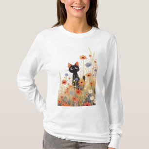 T-shirt Retraite de fleurs de chat noir