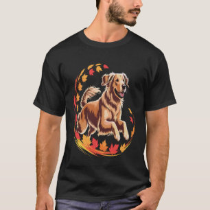 T-shirt Retriever doré Automne Chien Amoureux Feuilles d'a