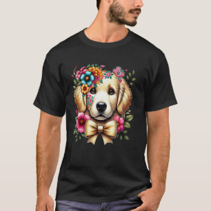 T-shirt Retriever doré Graphique Floral Fleur Chien Mignon