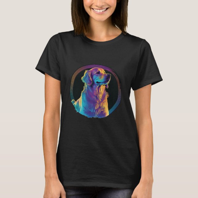 T-shirt Retriever doré Synthwave 80s Retrowave Esthétique (Devant)