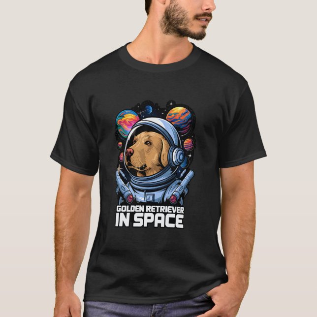 T-shirt Retriever Golden Drôle Dans Conception D'espace En (Devant)