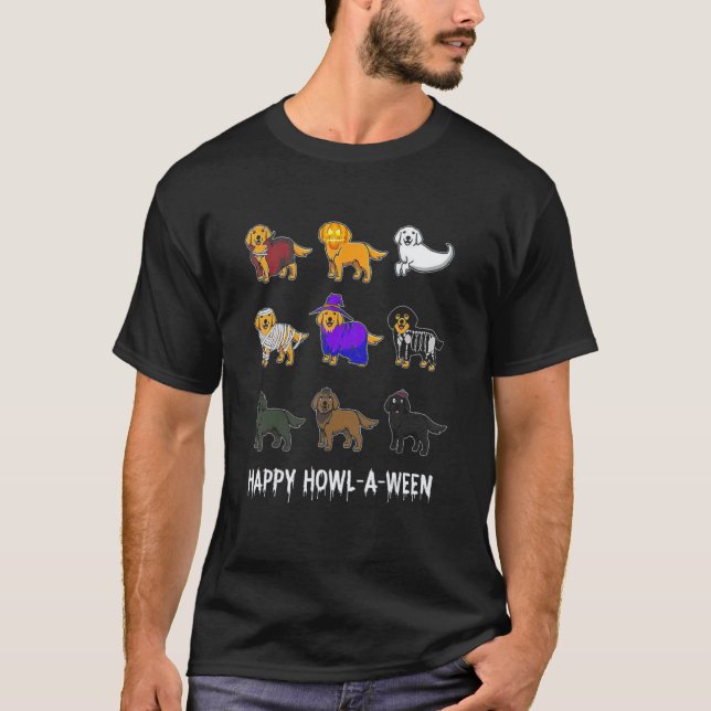 T-shirt Retrievers dorés Chien Halloween Joyeux Effrayant  (Devant)