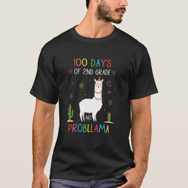 T-shirt Retro 100 Days Of 2nd Grade No Probllama Llama Sec (Devant)