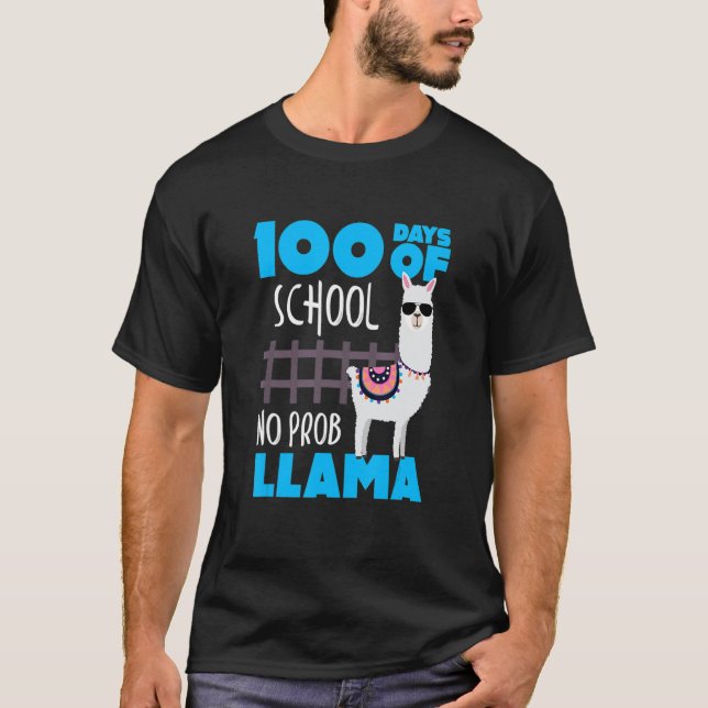T-shirt Retro 100 Days Of School No Prob Llama Cute Studen (Devant)