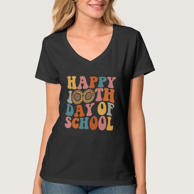 T-shirt Retro 100 Days Of School Teacher Boys Girls 100th  (Devant)