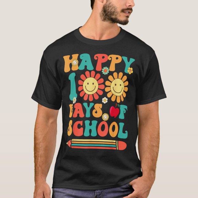 T-shirt Rétro 100 Jours D'école Enseignant Garçons Filles  (Devant)