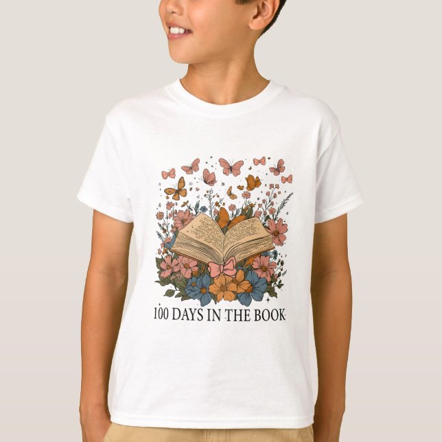 T-shirt Rétro 100 Jours D'école Thème Fleur Papillon (Devant)