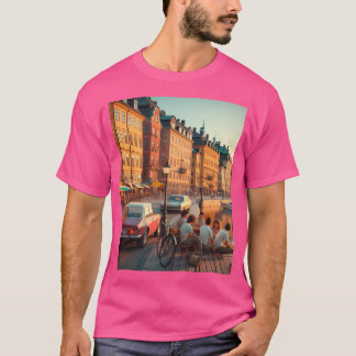 T-shirt Rétro 1970 Stockholm Ai Oeuvre D'Art Rues Colorées