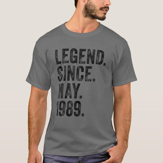 T-shirt Rétro 1989 Anniversaire Mai Born Légende depuis 19 (Devant)