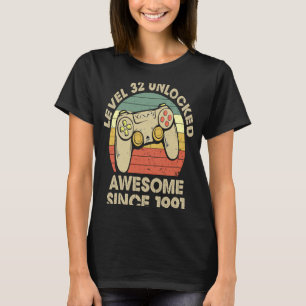 T-shirt Retro 32e Anniversaire Vidéo Gamer Décoration Vint