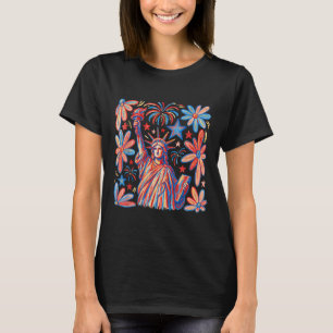 T-shirt Retro 4 Juillet Statue De Liberty America Fille Fe