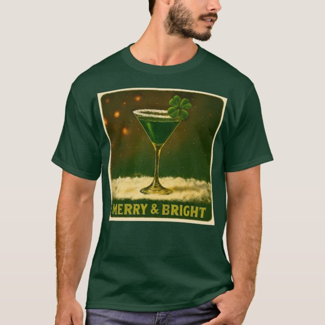 T-shirt Retro 50s 4 Leaf Clover Irish Christmas Martini (Devant)