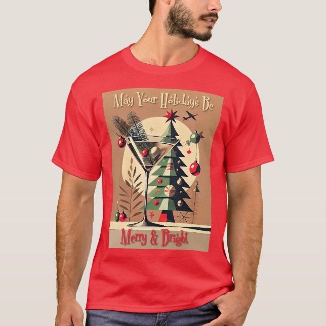 T-shirt Retro 50s Jet Set Martini de Noël arbre (Devant)