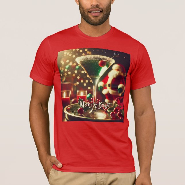 T-shirt Retro 50s Santa Christmas Green Martini (Devant)