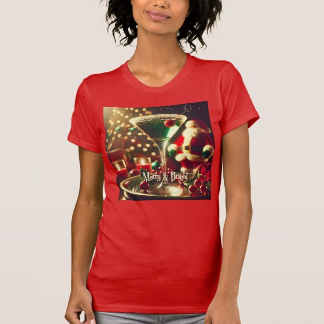 T-shirt Retro 50s Santa Christmas Green Martini (Devant)
