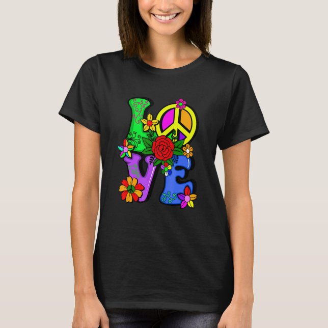 T-shirt Retro 60's 70's Flower Power Hippy  Groovy Love Pe (Devant)