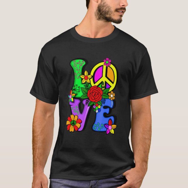 T-shirt Retro 60's 70's Flower Power Hippy  Groovy Love Pe (Devant)
