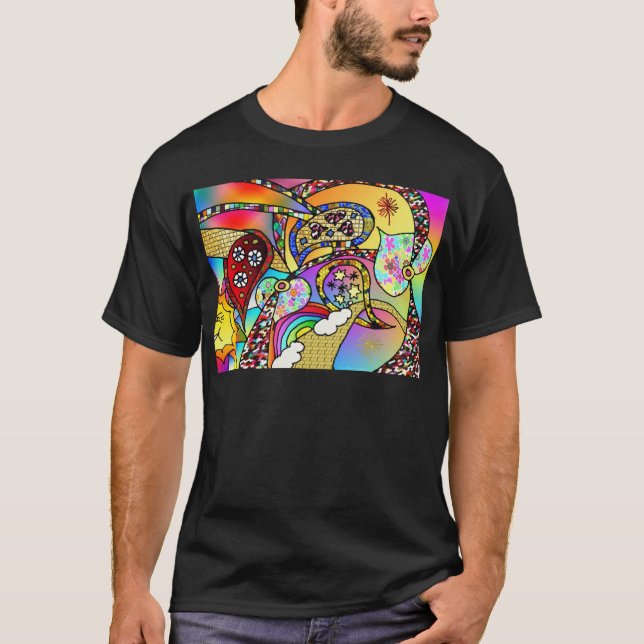 T-shirt Retro 60s Coeurs psychédéliques Paisley Cadeaux Vê (Devant)