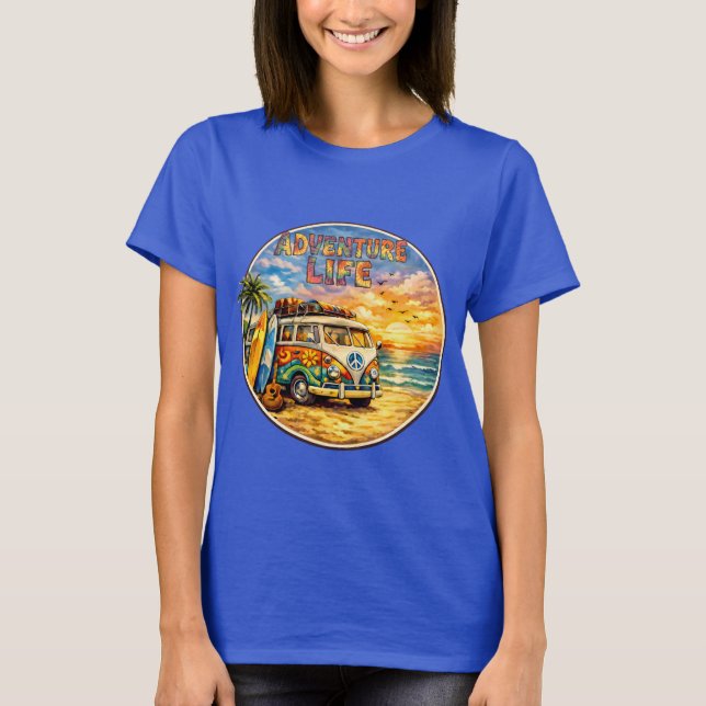 T-shirt Retro 60s Hippie Beach Sunset | Adventure Van Life (Devant)