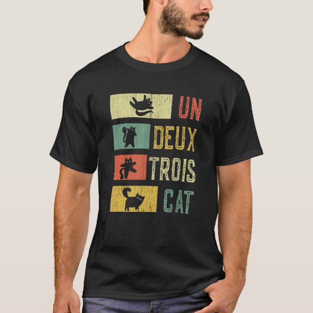 T-shirt Retro 70s 80s 90s Un Deux Trois Cat  Meowy Cat (Devant)