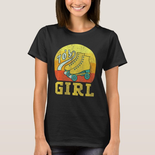 T-shirt Retro 70's Girl Roller Skating Roller Skate Disco (Devant)
