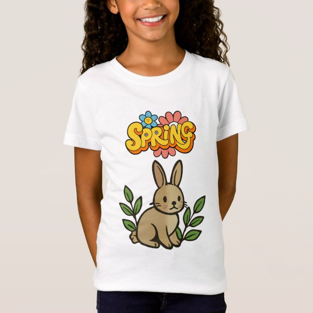 T-Shirt Retro 70s Spring Bunny Graphic Design (Devant)