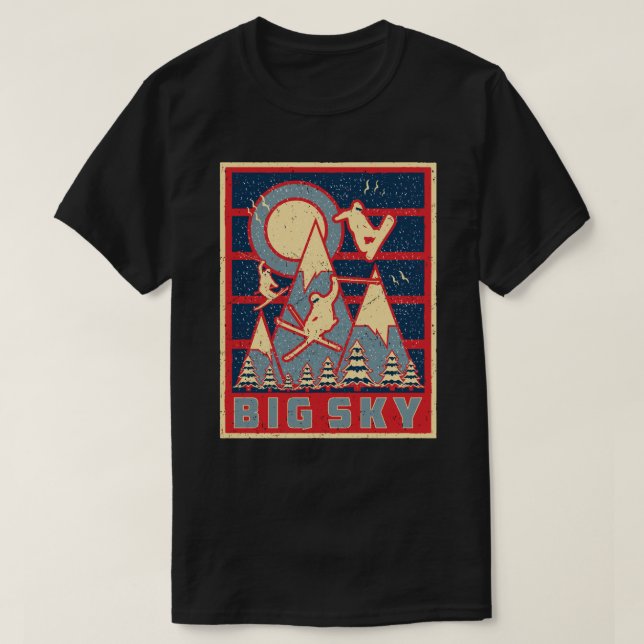 T-shirt Retro 80s Big Sky Ski Adventure (Design devant)