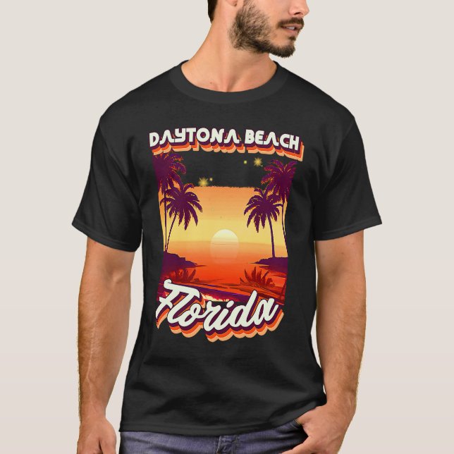 T-shirt Retro 80's Style Daytona Beach Florida Palm Tree S (Devant)