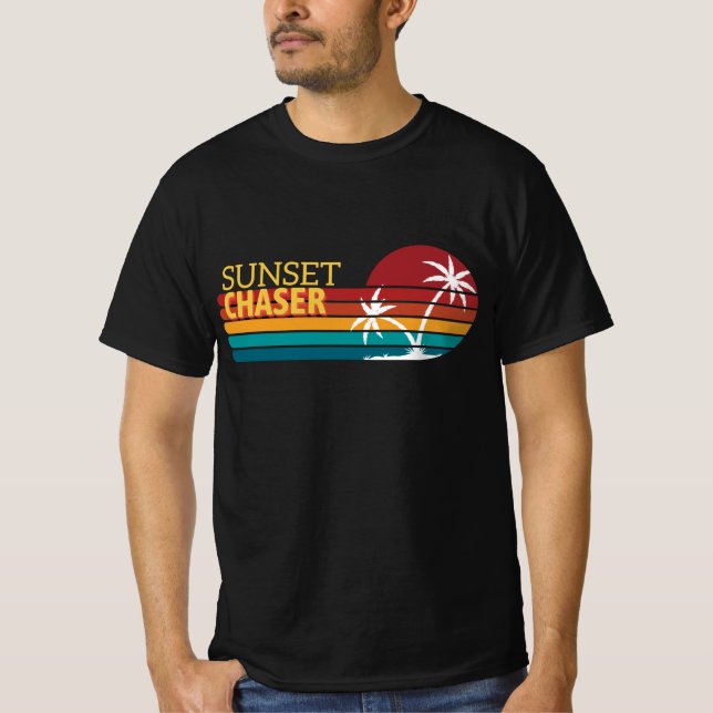 T-shirt Retro 80s Sunset Chaser Tropical Palm Trees (Devant)