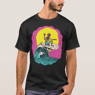 T-shirt Retro 80s Surfing Skeleton 90s Funny Cool Retrowav