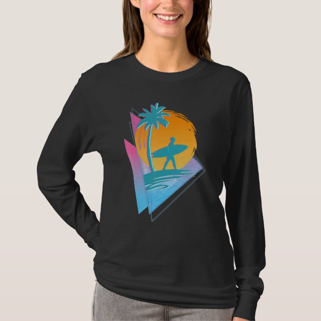 T-shirt Rétro 80s Synthwave Surf Surfer Palm Trees Vapo (Devant)