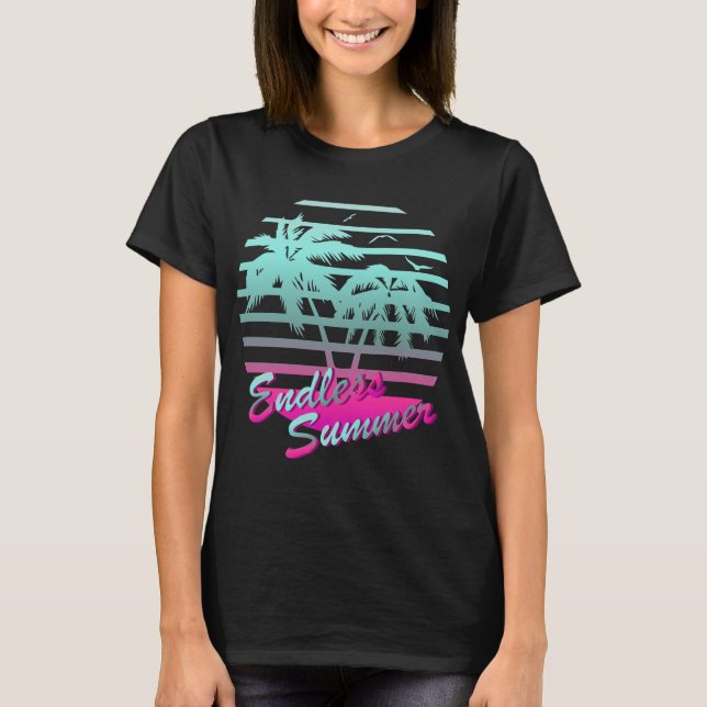 T-shirt Rétro 80s Vaporwave Tropical Endless Summer Blue (Devant)