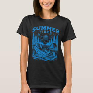 T-shirt Retro 90s Summer Vibes Cat Camping Funny Cat Meme