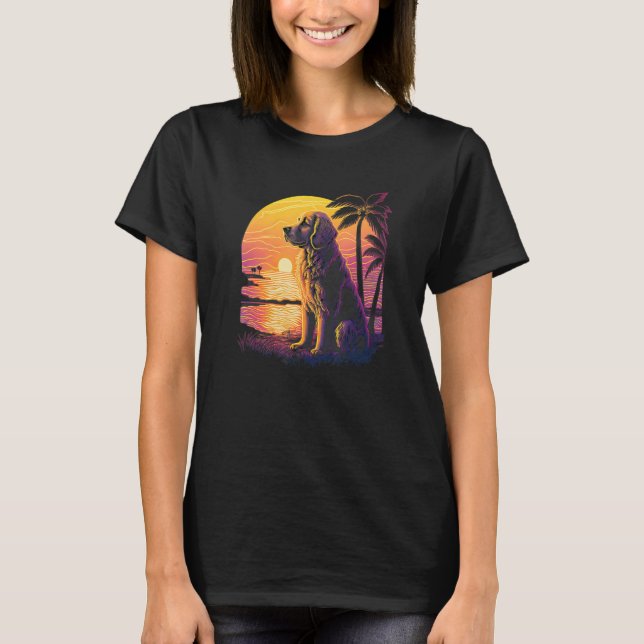 T-shirt Retro Aesthetic Golden Retriever Dog (Devant)