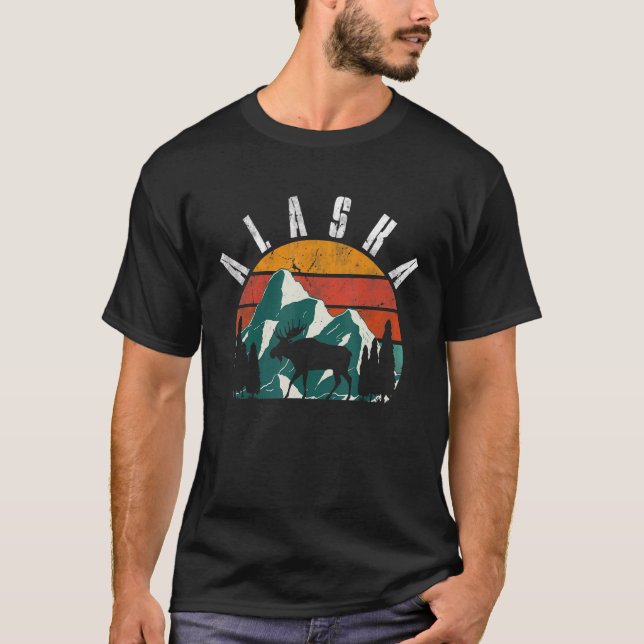 T-shirt Rétro Alaska Mountains Wildlife Moose (Devant)