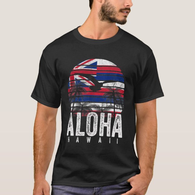 T-shirt Retro Aloha Hawaii Drapeau Hawaii Île Hawaii Vinta (Devant)