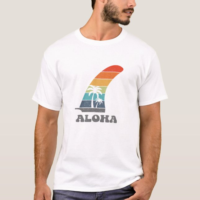 T-shirt Retro Aloha Surfboard Tee Longboard SUP Single Fin (Devant)