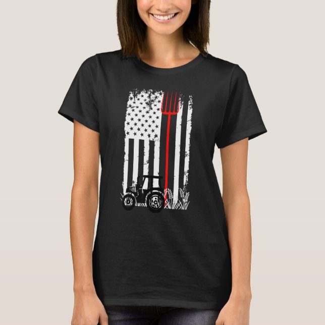T-shirt Retro American Flag Tractor Men Women Tractor Farm (Devant)