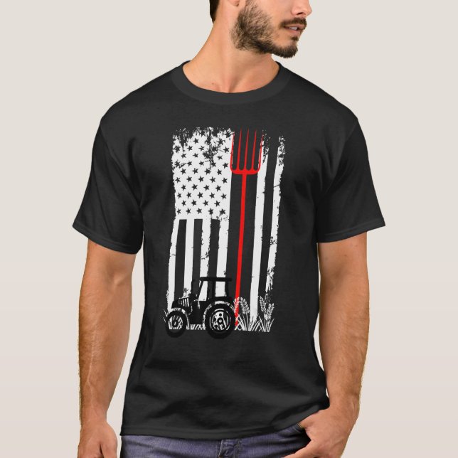 T-shirt Retro American Flag Tractor Men Women Tractor Farm (Devant)