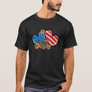 T-shirt Retro American USA Drapeau Coeur léopard 4 juillet