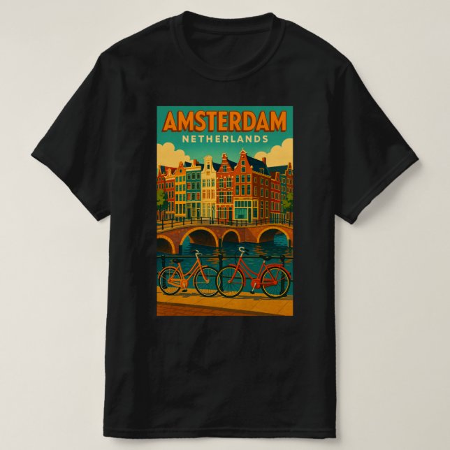 T-shirt Rétro Amsterdam Pays-Bas (Design devant)