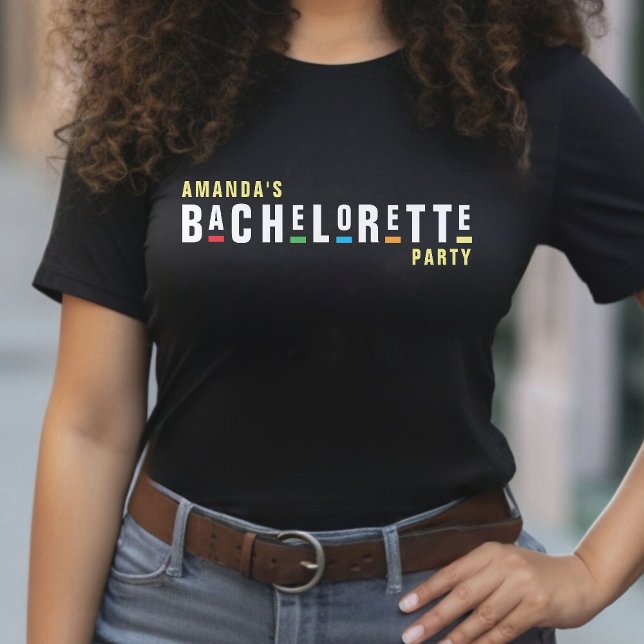T-shirt Retro années 90 Fête de Bachelorette Colorée Noir (Retro 90s Colorful Bachelorette Party Black T-Shirt
)