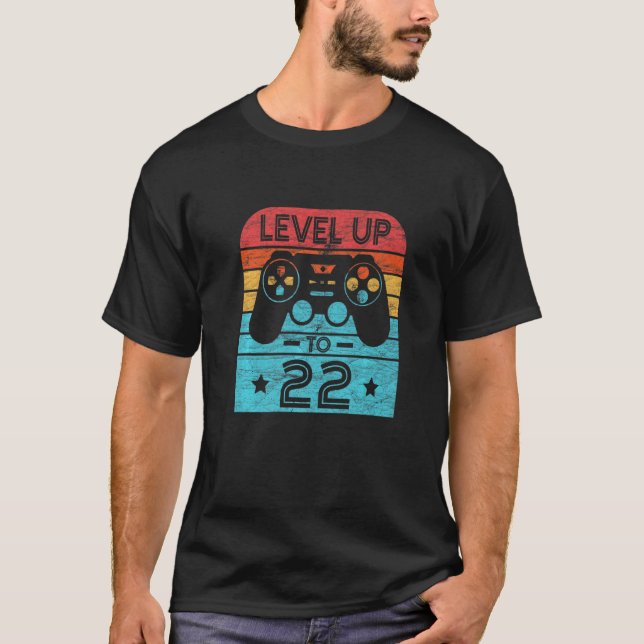 T-shirt Retro Anniversaire Jeu Vidéo 22 Ans Gamer Niveau (Devant)
