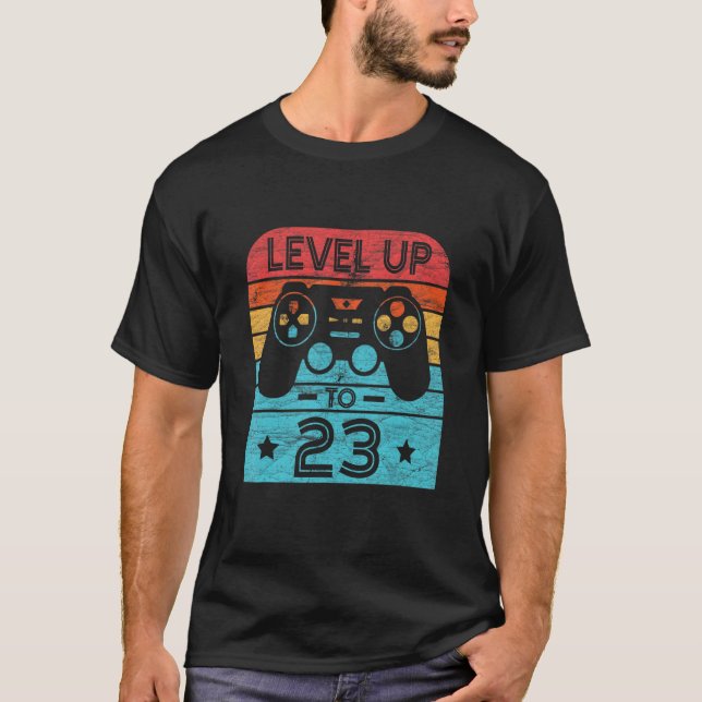 T-shirt Retro Anniversaire Jeu Vidéo 23 Ans Gamer Niveau (Devant)